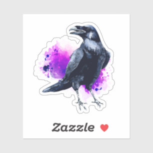 Raven met Paarse Waterverf Splash-achtergrond Sticker