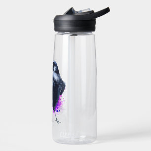 Raven met Paarse Waterverf Splash-achtergrond Waterfles