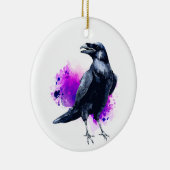 Raven met Paarse Waterverf spuit Keramisch Ornament (Rechts)