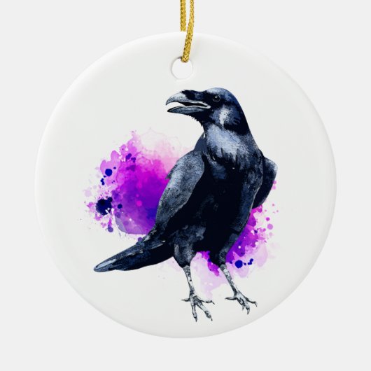 Raven met Paarse Waterverf spuit Keramisch Ornament (Voorkant)
