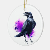 Raven met Paarse Waterverf spuit Keramisch Ornament (Links)