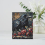 Raven met rode rozen Gotische kunst Briefkaart (Staand voorkant)