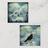 Raven met skeletsleutel en vogels zitten op draad vierkante visitekaartje (Voorkant / Achterkant)