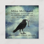 Raven met skeletsleutel en vogels zitten op draad vierkante visitekaartje (Achterkant)