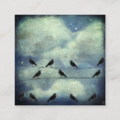 Raven met skeletsleutel en vogels zitten op draad vierkante visitekaartje (Voorkant)