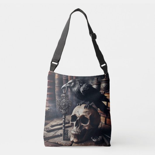 Raven met sleutel op een schedel crossbody tas (Voorkant)