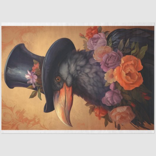 Raven met Top Hat 1 Decoupage Papier (Voorkant)