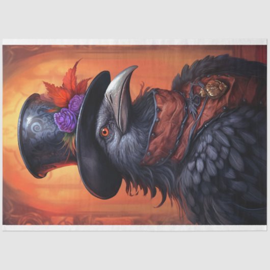 Raven met Top Hat 2 Decoupage papier (Voorkant)