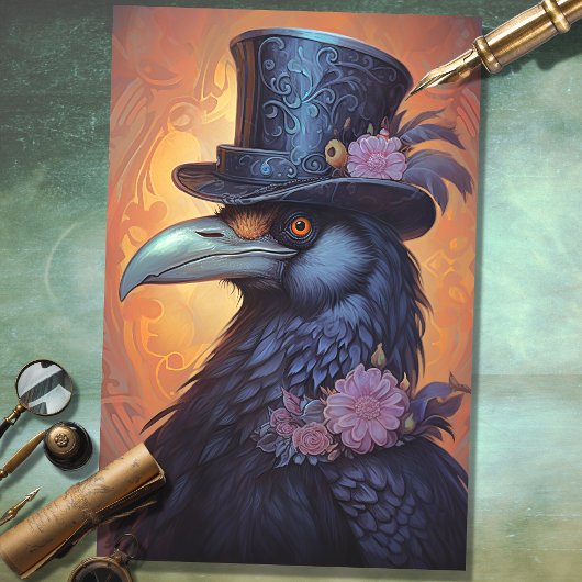 Raven met Top Hat 3 Decoupage papier