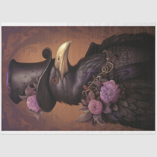 Raven met Top Hat 4 Decoupage Papier (Voorkant)