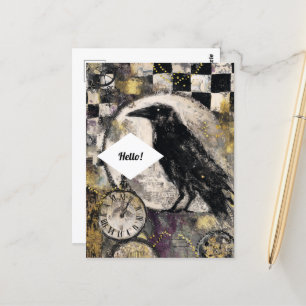Raven Mixed Media Collage Briefkaart