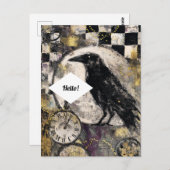 Raven Mixed Media Collage Briefkaart (Voorkant / Achterkant)