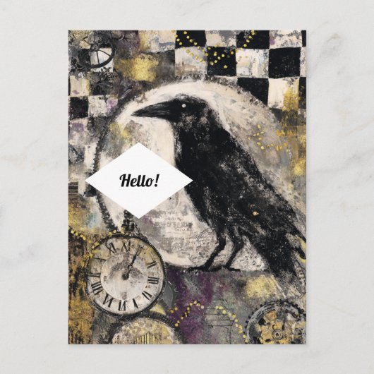 Raven Mixed Media Collage Briefkaart (Voorkant)