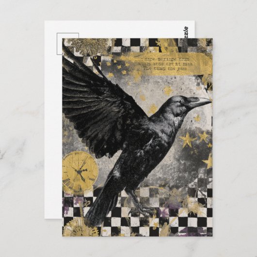 Raven Mixed Media Collage Briefkaart (Voorkant / Achterkant)