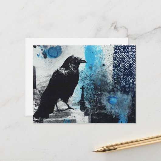 Raven Mixed Media Collage Briefkaart (Voorkant / Achterkant in situ)