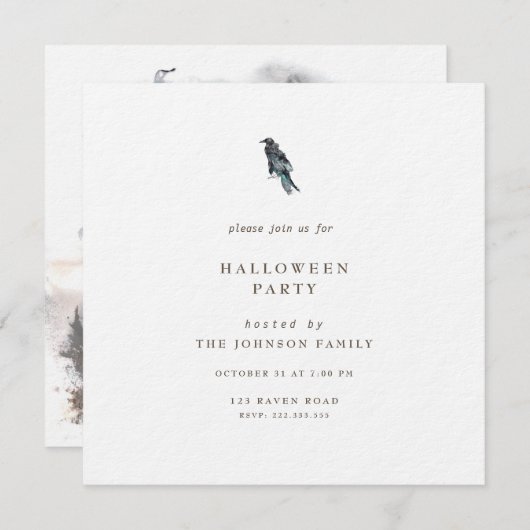 Raven Moon Forest Halloween Feestuitnodiging Kaart (Voorkant / Achterkant)