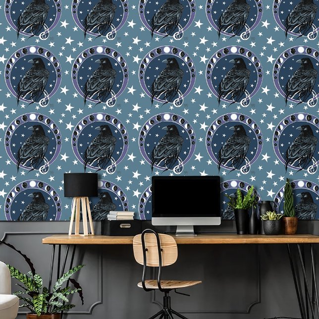 Raven Moon Phases sterren blauw Behang (Creator heeft geüpload)