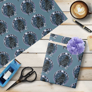 Raven Moon Phases sterren blauw Cadeaupapier