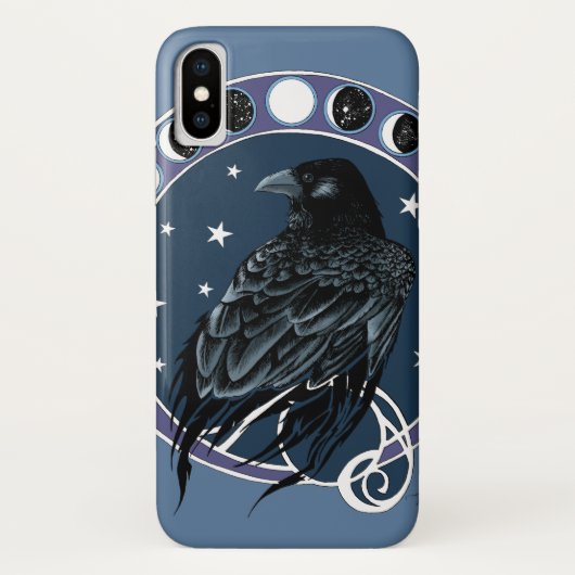 Raven Moon Phases sterren blauw Case-Mate iPhone Case (Achterkant)