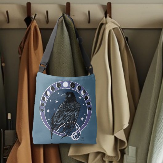 Raven Moon Phases sterren blauw Crossbody Tas