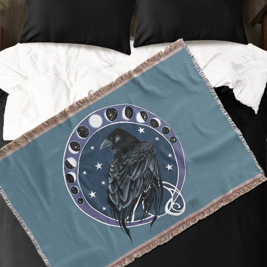 Raven Moon Phases sterren blauw Deken