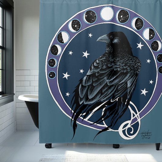 Raven Moon Phases sterren blauw Douchegordijn