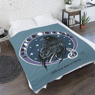 Raven Moon Phases sterren blauw Fleece Deken