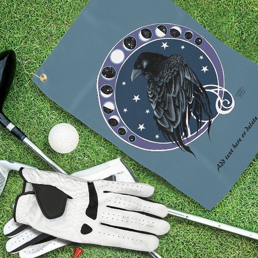Raven Moon Phases sterren blauw Golfhanddoek