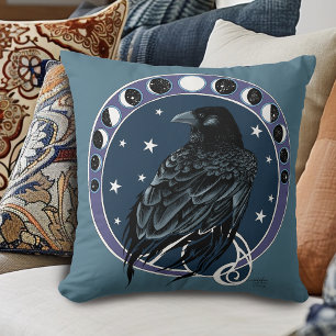 Raven Moon Phases sterren blauw Kussen