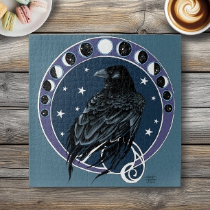 Raven Moon Phases sterren blauw Legpuzzel