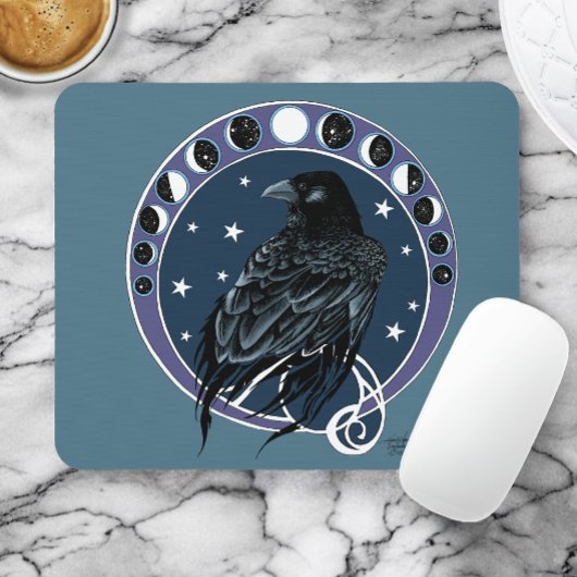Raven Moon Phases sterren blauw Muismat
