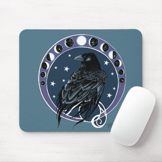 Raven Moon Phases sterren blauw Muismat (Met muis)
