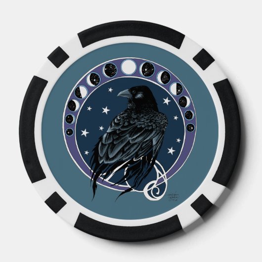 Raven Moon Phases sterren blauw Poker Chips (Achterkant)