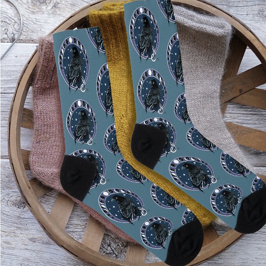 Raven Moon Phases sterren blauw Sokken