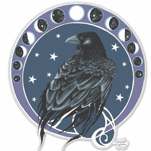 Raven Moon Phases sterren blauw Sticker (Voorkant)