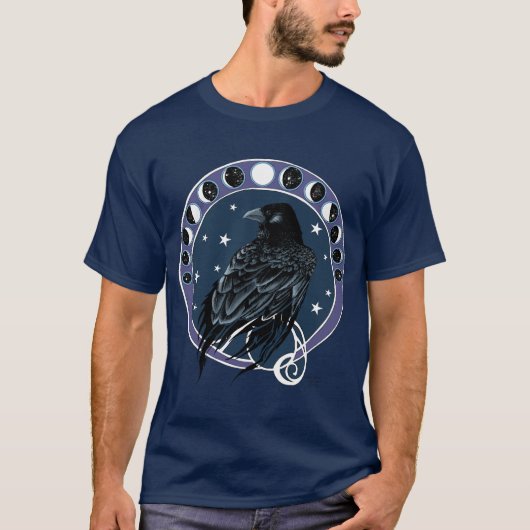 Raven Moon Phases sterren blauw T-shirt (Voorkant)