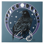 Raven Moon Phases sterren blauw Tegeltje (Voorkant)
