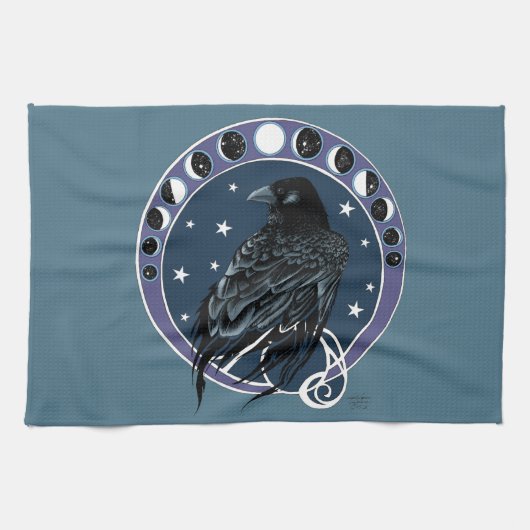 Raven Moon Phases sterren blauw Theedoek (Horizontaal)