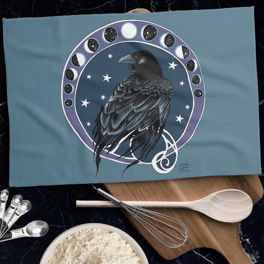 Raven Moon Phases sterren blauw Theedoek