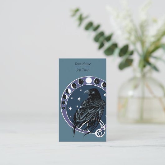 Raven Moon Phases sterren blauw Visitekaartje (Staand voorkant)
