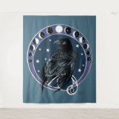 Raven Moon Phases sterren blauw Wandkleed (Voorkant)