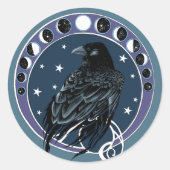 Raven Moon Ronde Sticker (Voorkant)