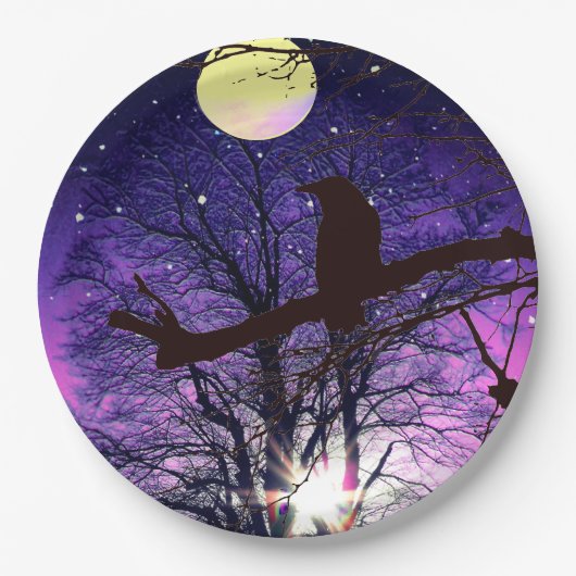 Raven, Moon, Sun, Stars, Halloween, Dag van de Doo Papieren Bordje (Voorkant)