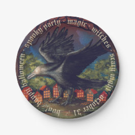 Raven Moonlight Witches Halloween Night Papieren Bordje