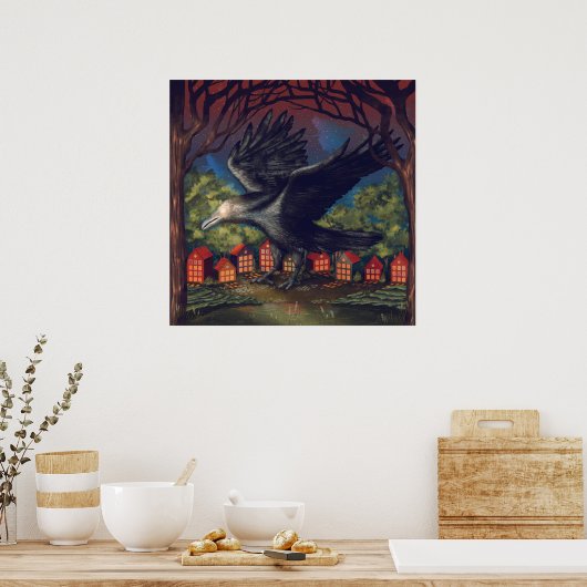 Raven Moonlight Witches Halloween Night Poster (Keuken)