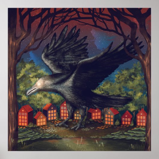 Raven Moonlight Witches Halloween Night Poster (Voorkant)