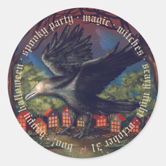 Raven Moonlight Witches Halloween Night Ronde Sticker (Voorkant)