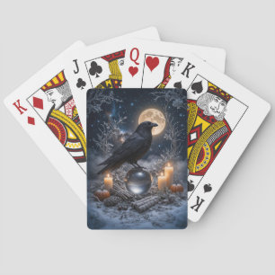 Raven Mysterieus Magisch Hekserig Sneeuw Pokerkaarten