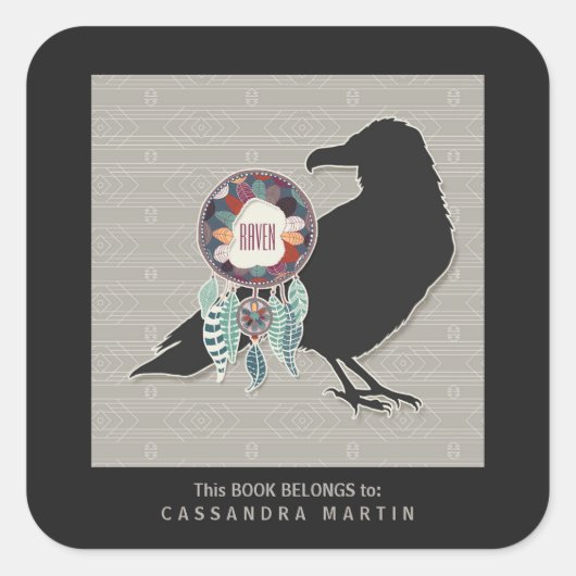 Raven Native American Animal Spirit Book Vierkante Sticker (Voorkant)