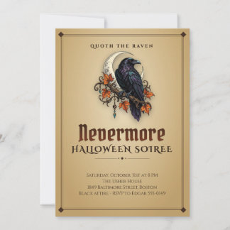 Raven Nevermore Gotische Halloween-feestuitnodigin Kaart